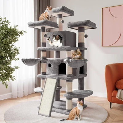Large Cat Tower with Hammock Indoor Cat Tree Sisal Scratching Post Easy Install Pet Accessories